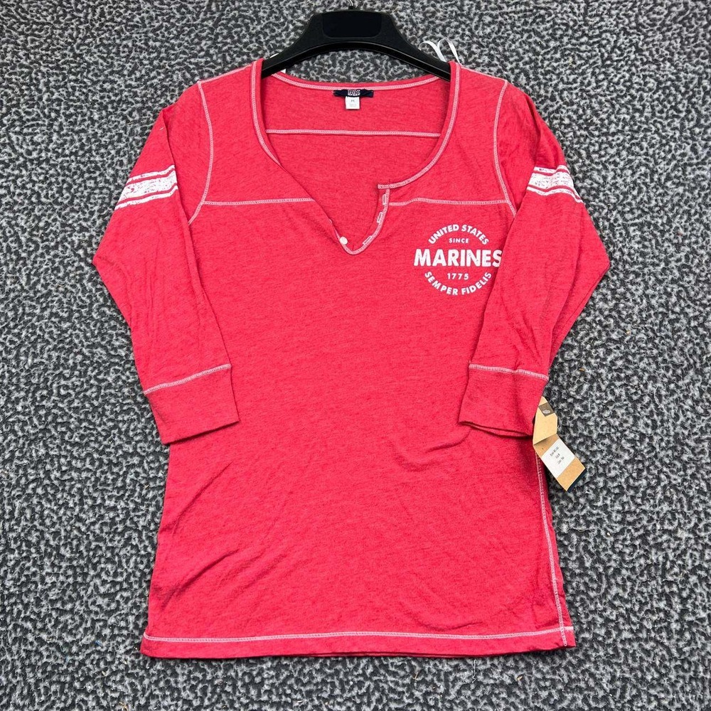 MV Sport US Marines Shirt Women Medium 3/4 Sleeve Henley Semper Fidelis New